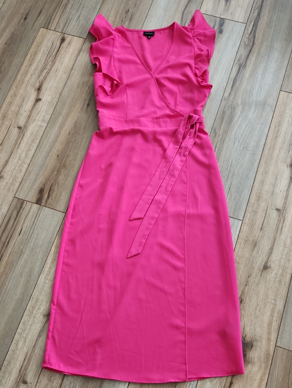 Who What Wear Hot Pink Wrap Maxi Dress Ruffle Sleeves Women's XS Wedding Guest